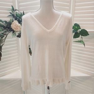 TOMMY HILFIGER CREME SWEATER WITH BEADED ACCENTS AND RUFFLE SIZE LARGE
